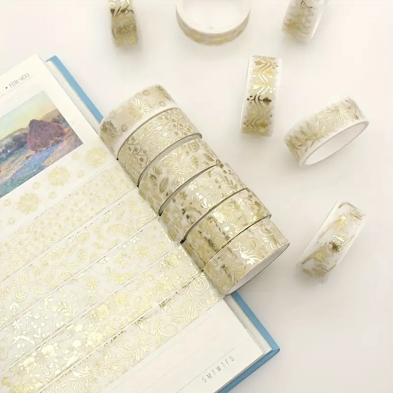 

12 Rolls/Box Golden Plant Flower Washi Tape Set Gold Foil Decorative Adhesive Tape Sticker Scrapbooking Stationery