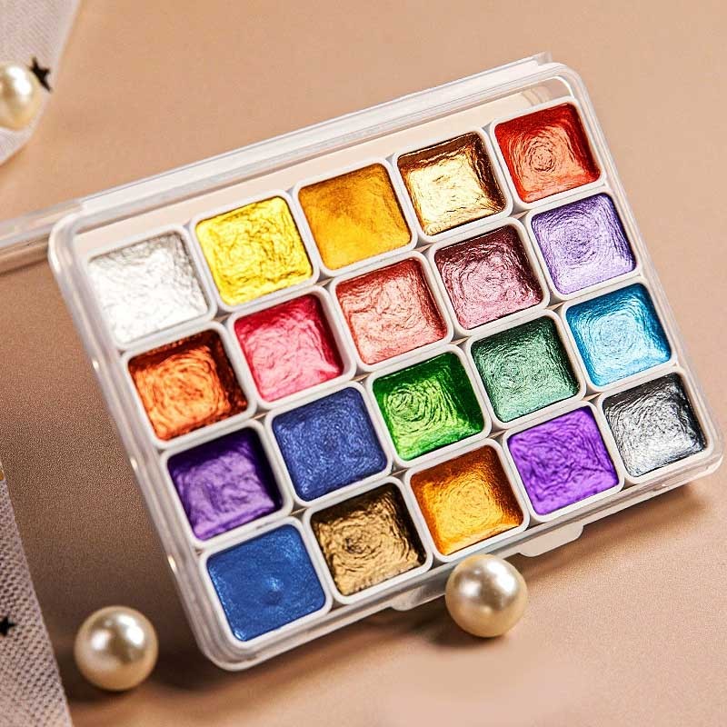 

20 color pearl watercolor pigment, solid packaging for traditional Chinese painting, Tangka calligraphy, color painting