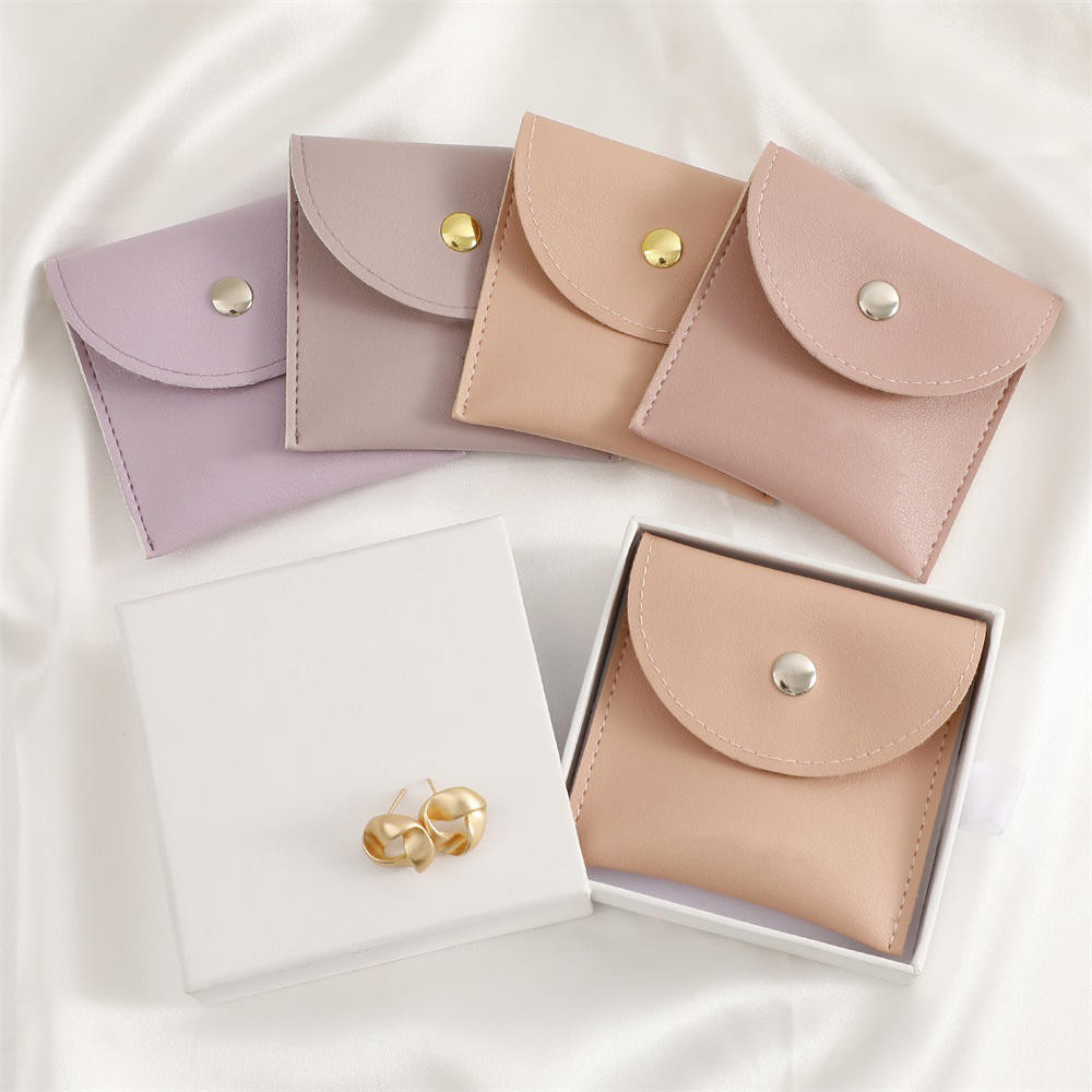 

1PC PU Leather Jewelry Packaging Bags Necklace Ring Bracelet Earrings Organizer Storage Snap High End Mini Gift Jewelry Pouch