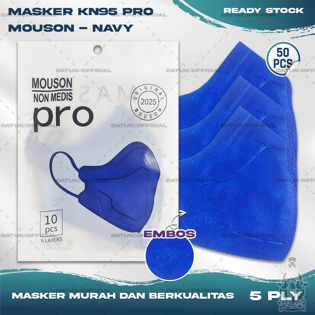 Masker KN95 PRO MOUSON 5Ply Isi 10Pcs Navy Biru Dongker Hybrid KN 95 5 Ply Earloop Surgical Mask Kem