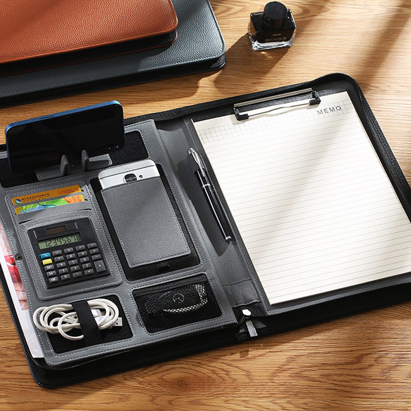 

‌Professional Man A4 Leather Portfolio Document Folders Bag Business Executive Folder for Desk Organizer with Zipper Office