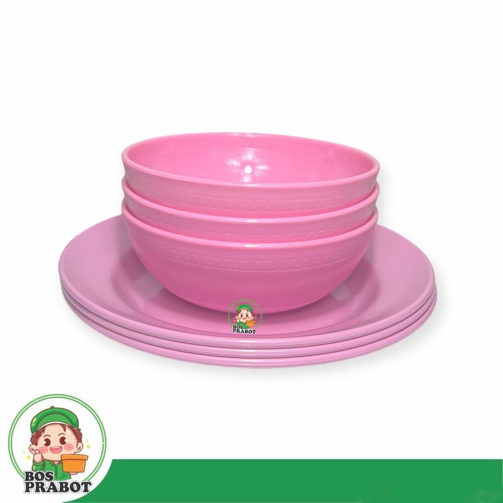 Piring Melamin Set isi 6 / Paket Piring Mangkok Melamin/Piring Makan Melamin Bulat dan Mangkok Bulat
