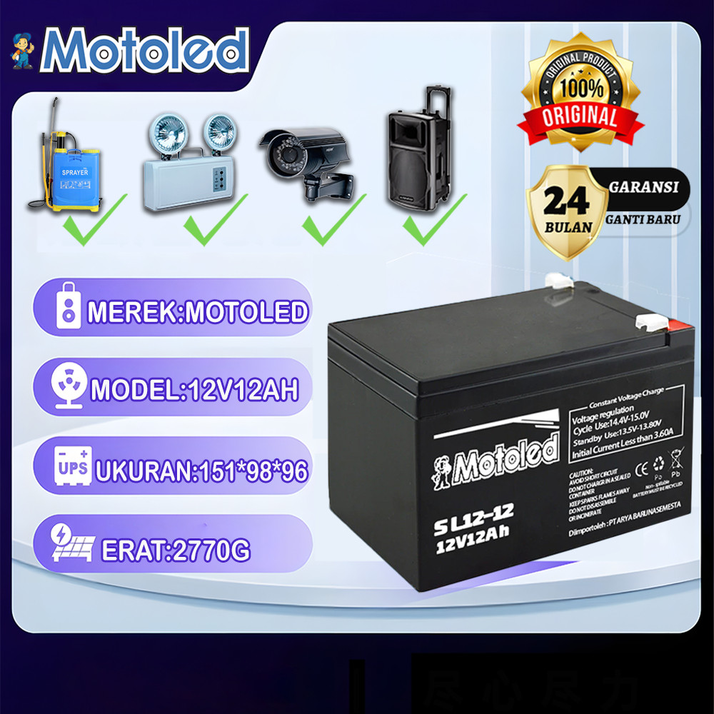 MOTOLED ASLI Aki Sepeda Listrik Aki 12V 12AH Kemasan tebal Aki Semprotan Pertanian/ Aki Sprayer/Aki 