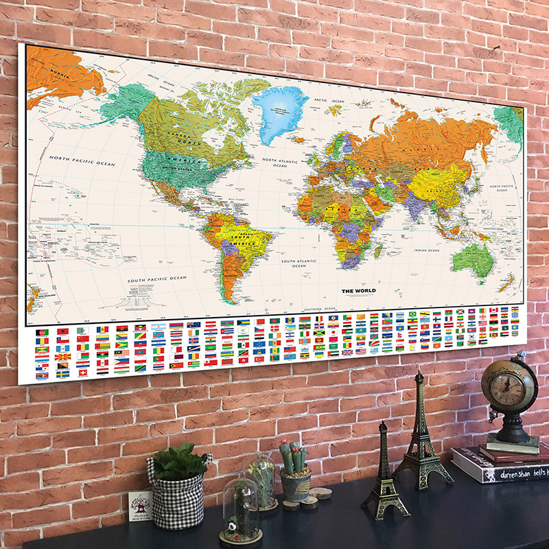 

Frameless Wall Hanging Decor Large World Map In English 150x225cm Non-woven Spray Map Office & School Supplies Home Decoration