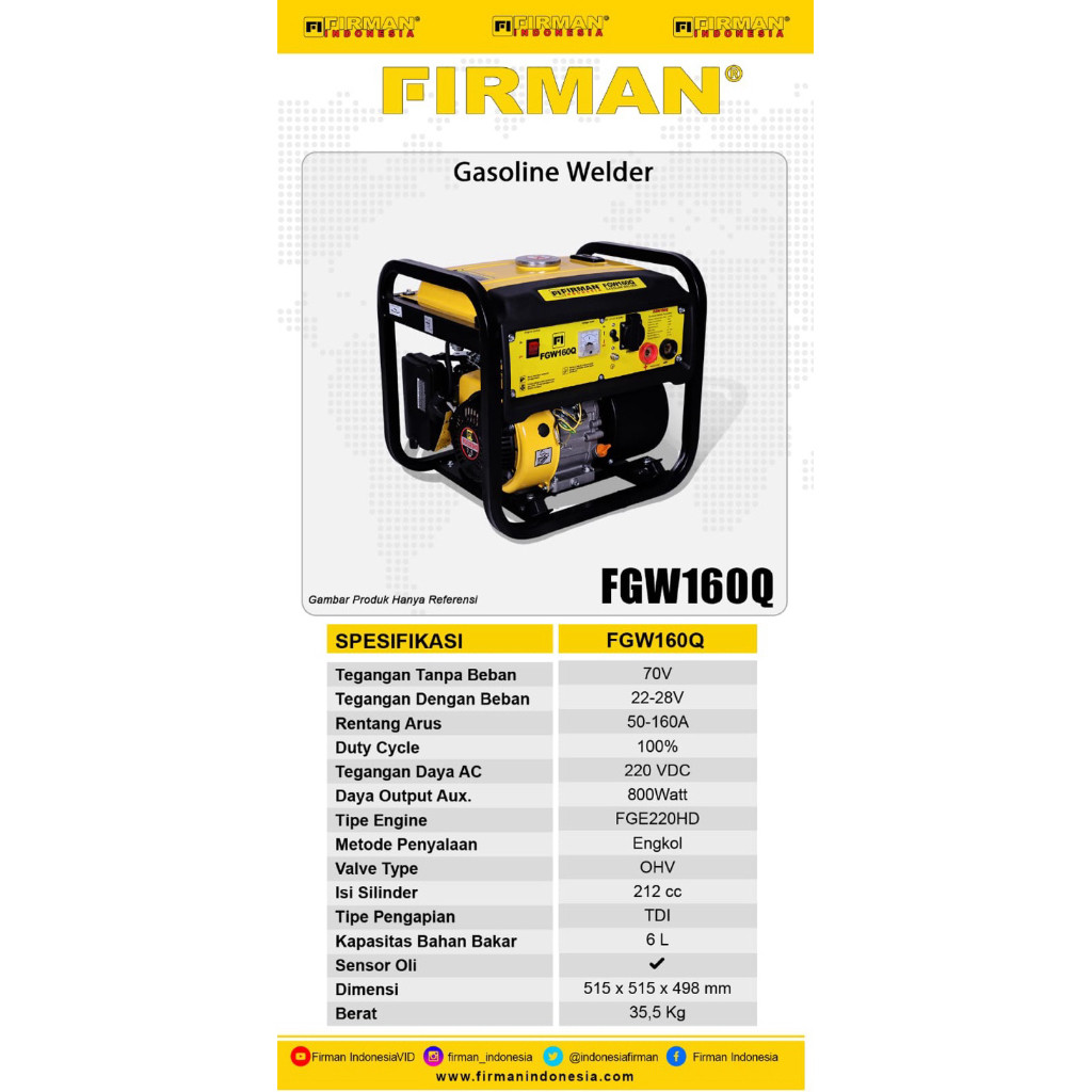 PROMO GENSET LAS GASOLINE WELDER FGW160Q FIRMAN TANGGUH BANGET