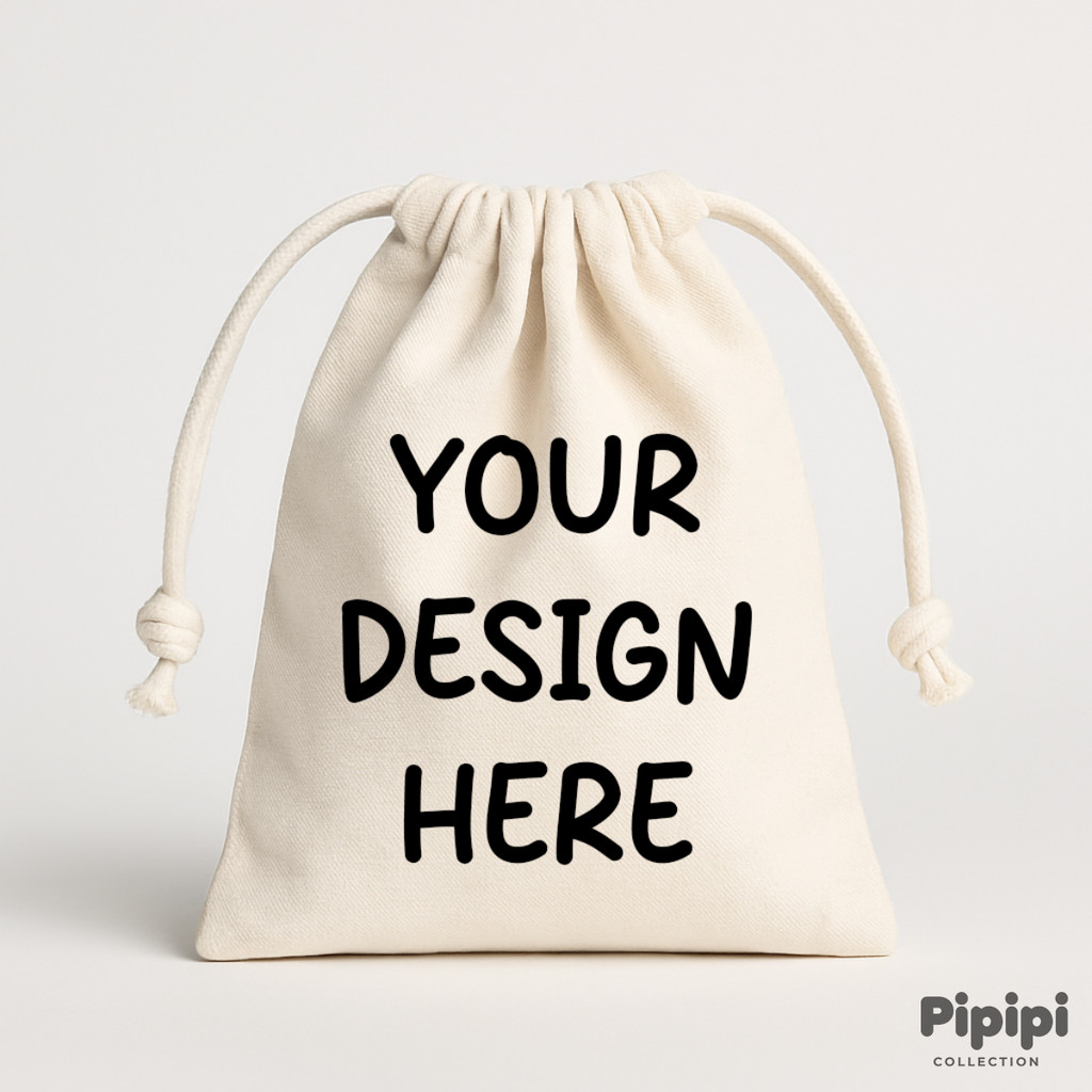 PIPIPI Pouch Serut Kanvas Tebal Premium Custom Satuan Lusinan Murah