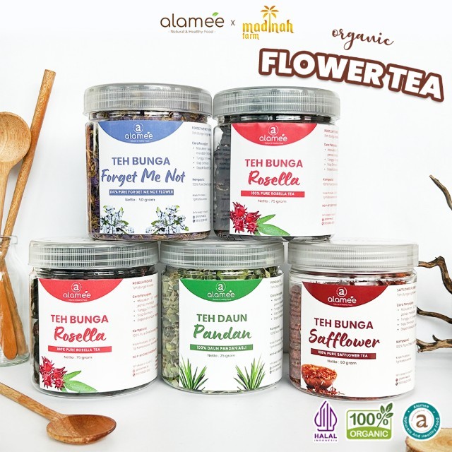 

ALAMEE Teh Hijau Green Tea Bunga Chamomile Flower Mawar Melati Lavender Peppermint Earl Grey Organik naturalsupply madinah