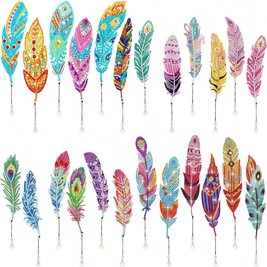 

6-piece DIY bookmark Diamond Art Dot Diamond Crystal Book Notes Diamond Painting Bookmark Kit Feather Bookmark for reading lover