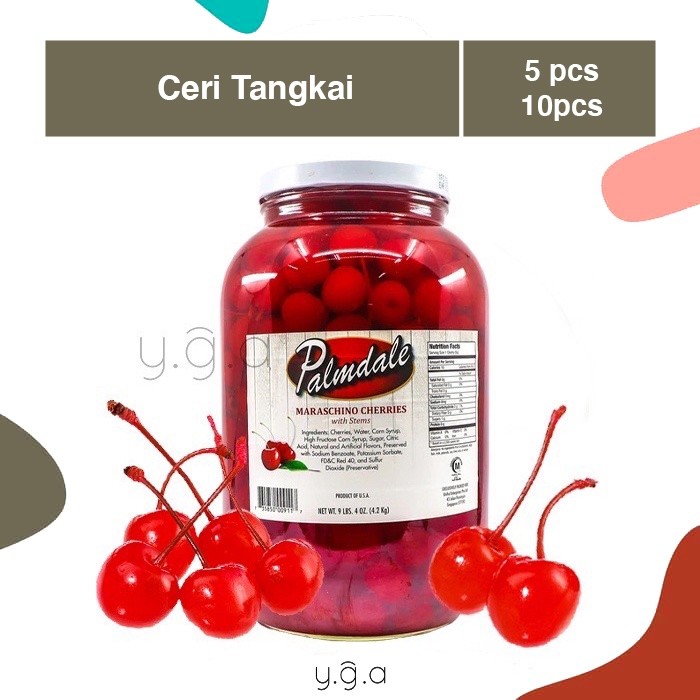 

Ceri Merah Tangkai Palmdale Maraschino Cherry 5-10 pcs / Red Cherry