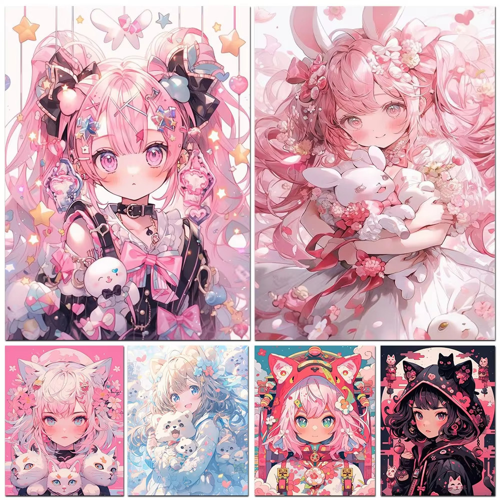 

MINISO Oil Painting By Number Cartoon Girl Home Decoration Painting Wall Bedroom Room Decor Gift Frameelss