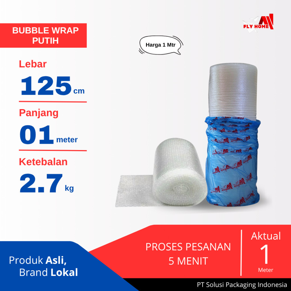 

FLYHOME Bubble wrap putih 1 meter potongan 2,7kg bubblewrap 125 x 1meter