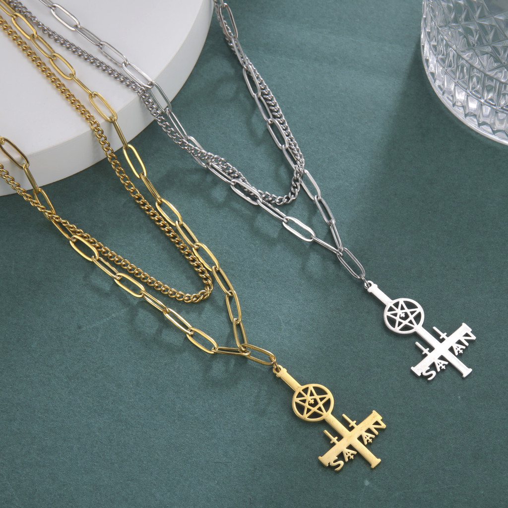 Kalung hot sale fashion sederhana berongga terbalik liontin salib stainless steel titanium baja kalu