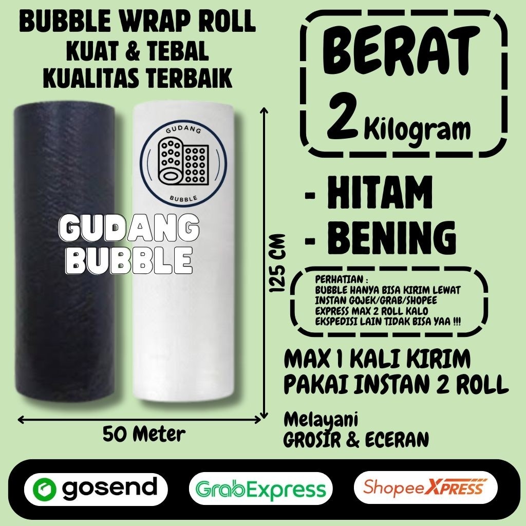 

READY SIAP KIRIM Bubble Wrap Hitam/Bening Berat 2kg Lebar 125cm Panjang 50meter bubble wrap 125cm x 50m