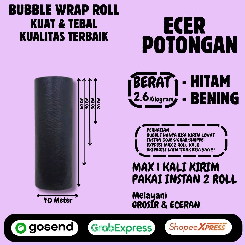 

READY Bubble Wrap Hitam Eceran Potongan Berat 2.6kg Panjang 40meter