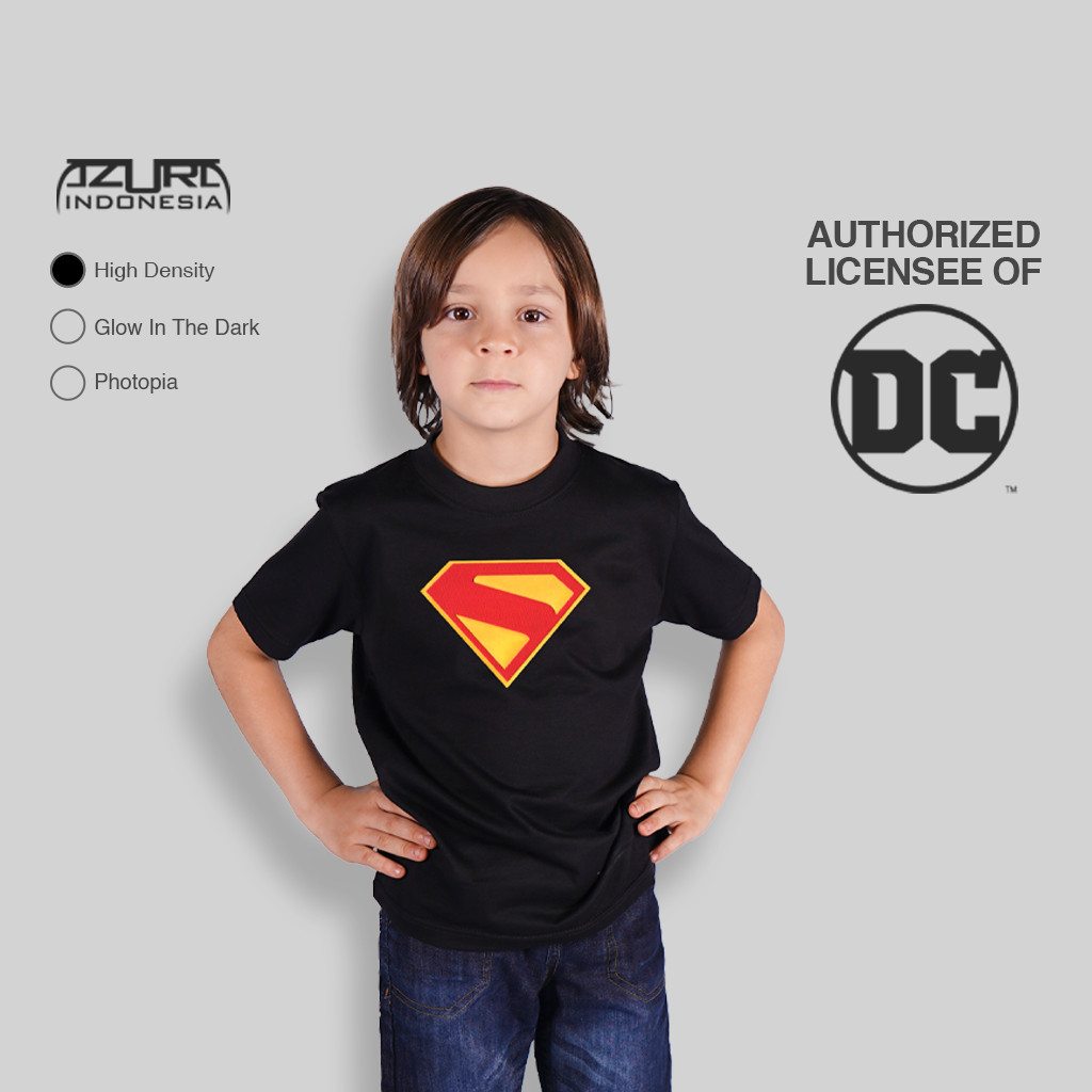 Azura Tshirt DC Comics Original Superman 2025 Logo Motif Hexagon Colour Hitam Anak