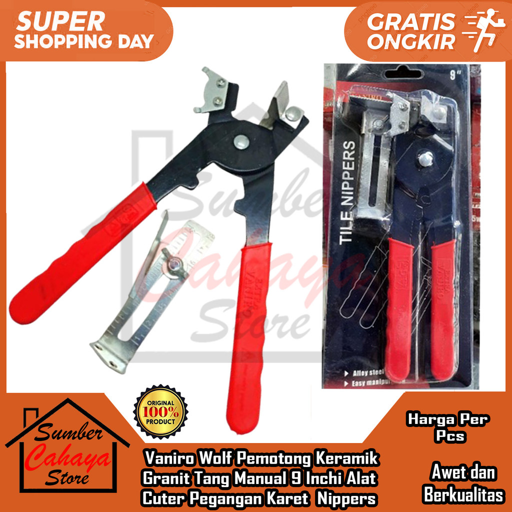 Vaniro Wolf Alat Pemotong Keramik Granit Tang Manual 9 Inci 22,86 Cm Cutter Kramik Cuter Kater Poton