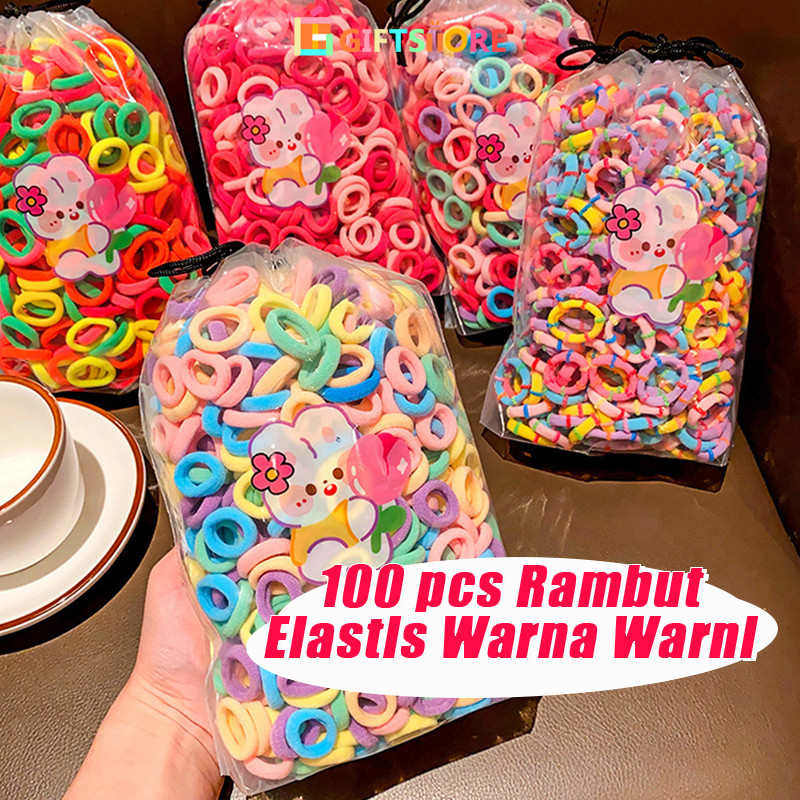 COD 100 PCS Ikat Karet Rambut Donat Elastis Mini Ikat Rambut Korea Warna Warni Aksesoris Rambut Anak