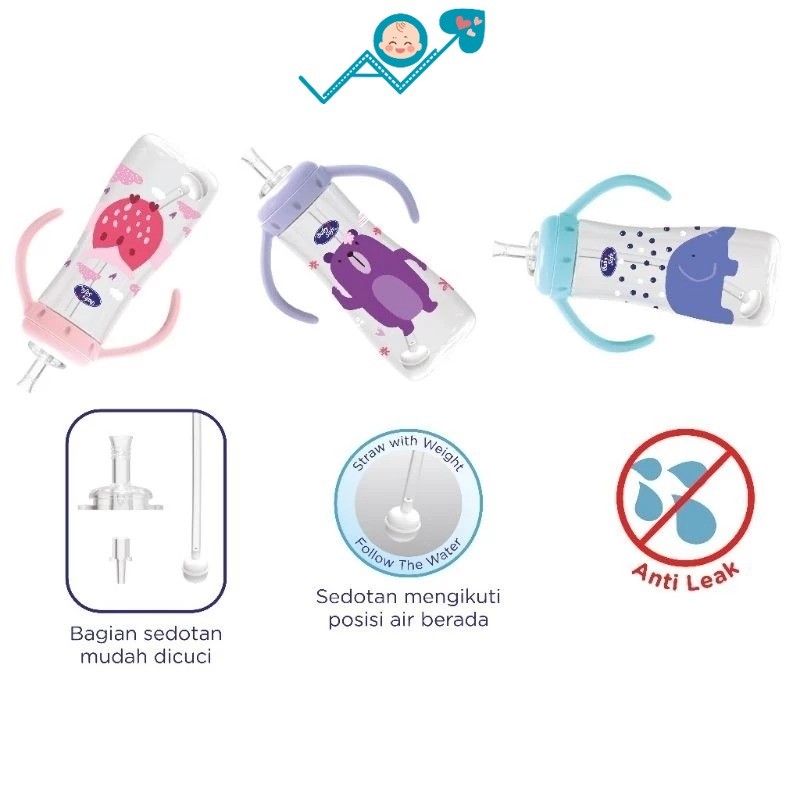 Baby Safe Botol minum susu bayi dengan sedotan dot pemberat 250ml JS09 Bottle weighted straw