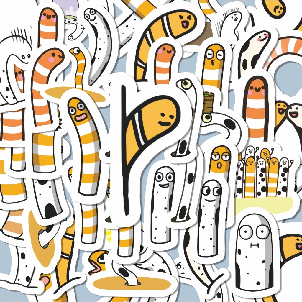 

100PCS Lucu Sticker Hewan Belut Stiker Aesthetic Stiker Anti Air Stikers Berperekat Waterproof sticker decal buat Motor Helm Buku Journal Koper Casing HP Laptop Botol Minum Hadiah anak