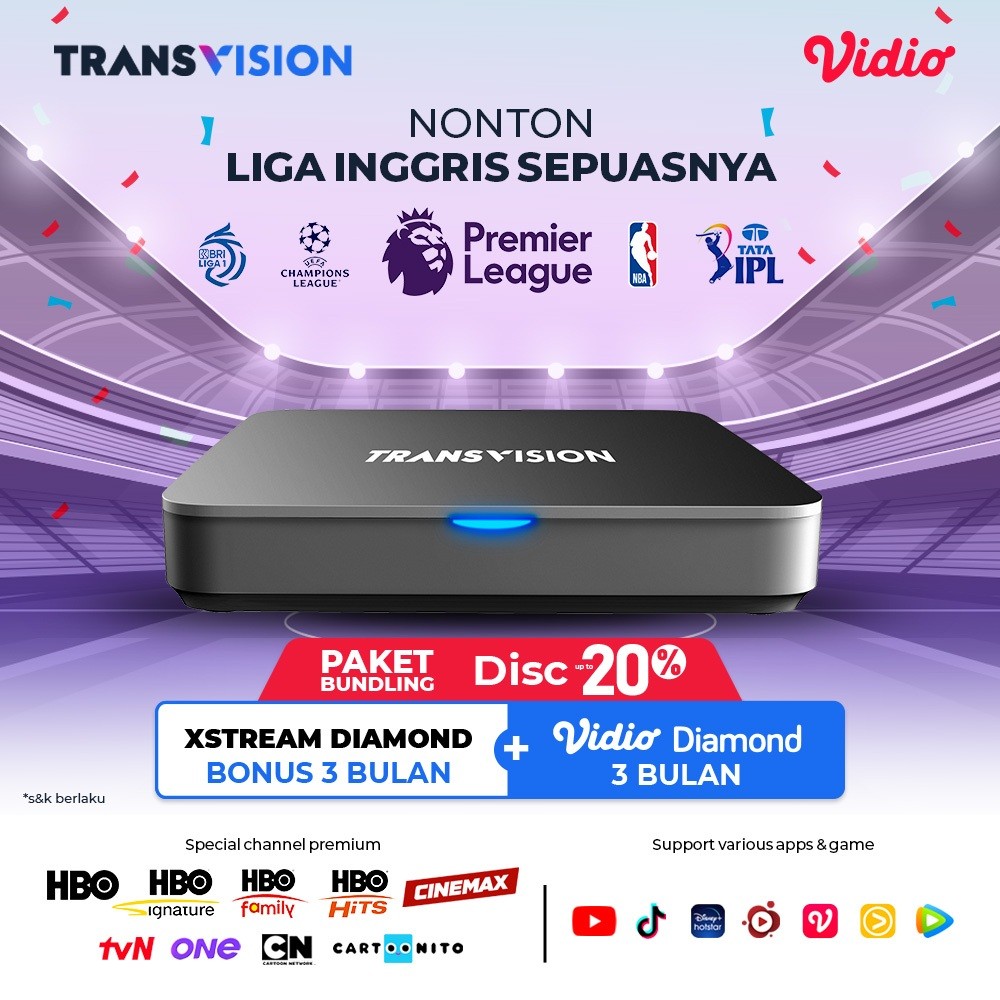 TRANSVISION XSTREAM 2nd Gen + VIDIO Gift Paket Diamond Xstream dan EPL Hemat