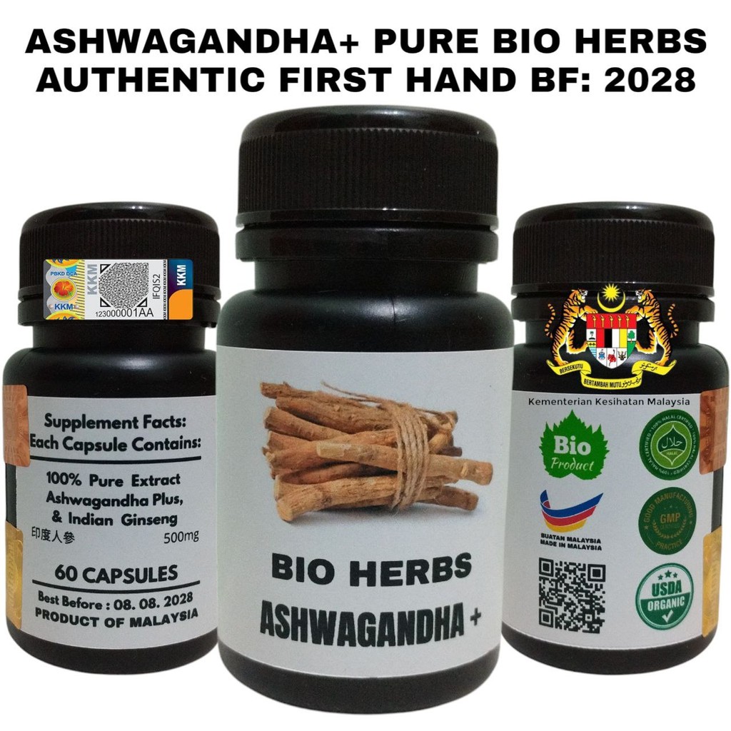 PURE ORIGINAL ASHWAGANDHA + PLUS KSM-66 EXTRACT BIO HERBS AUTHENTIC SP
