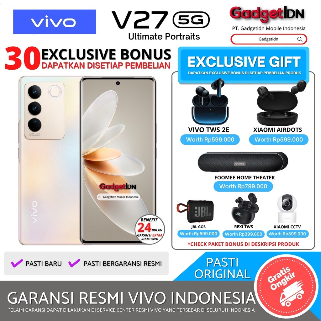 VIVO V27 5G NFC 8/256GB ( +8GB Extended Ram ) Garansi Resmi Vivo