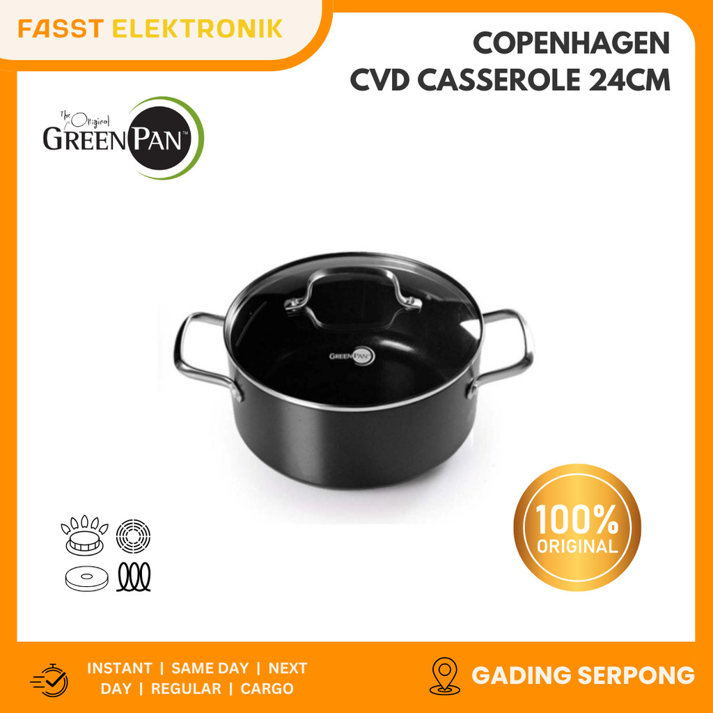 GREENPAN Copenhagen Black Covered Casserole 24 cm / 4.95 L