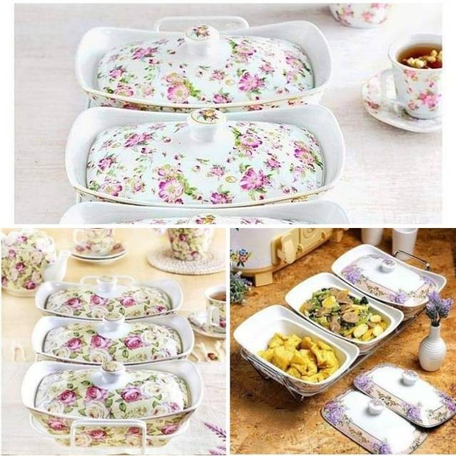 Alat Saji Prasmanan Set B751 Vicenza Porselin 3 Wadah