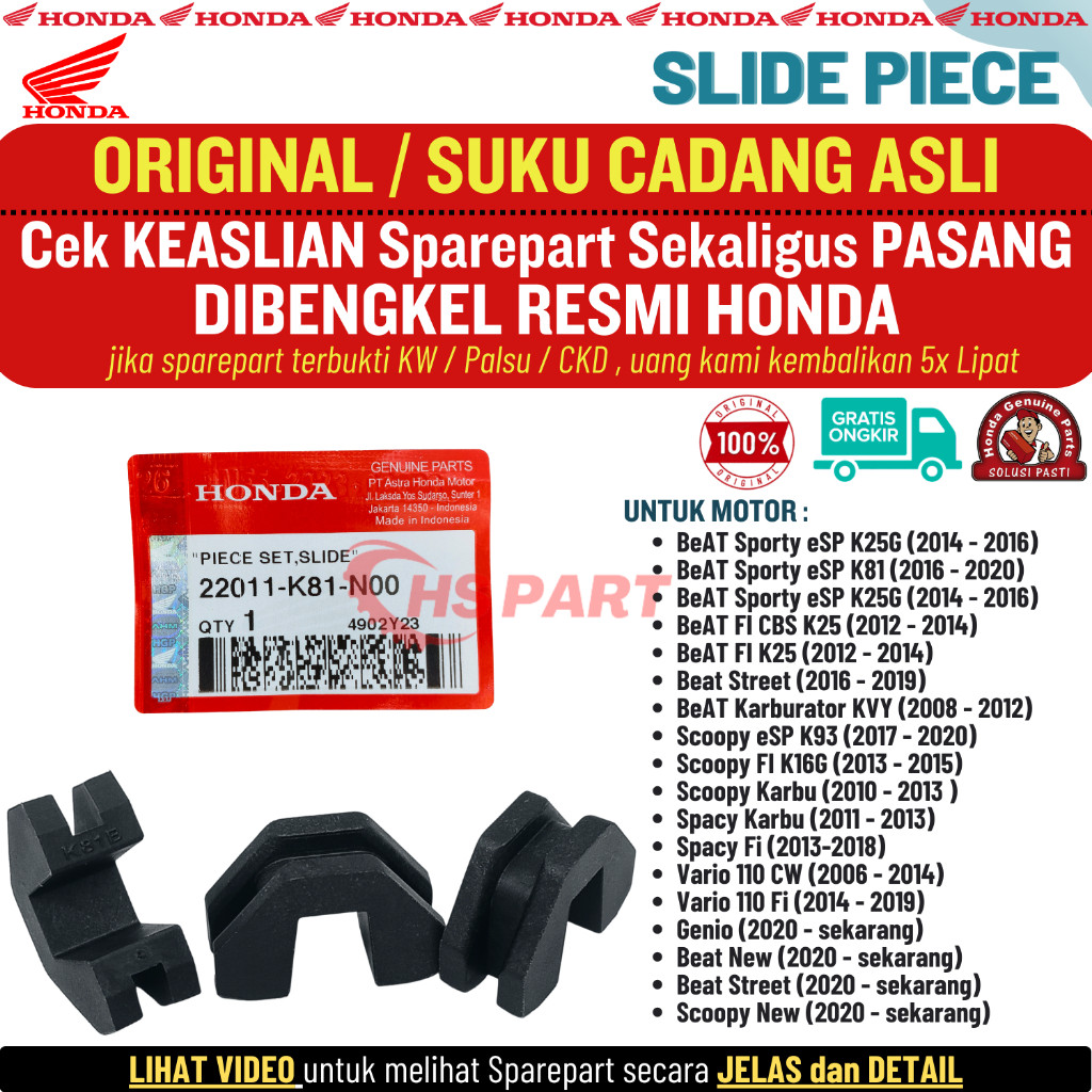 Slider Slide Piece Genio Beat New Beat Street Scoopy New Original , Slide Piece Genio Original , Sli