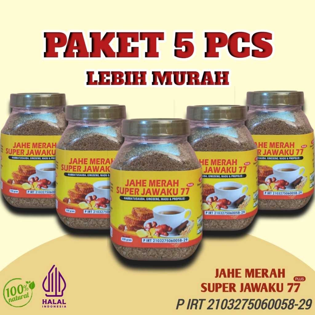 

Paket 5 Botol Jahe Merah Bubuk Super Jawaku77 330gr Baru