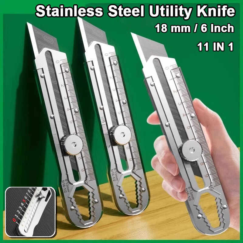 

Pisau Cutter 11in1 Stainless Steel Utility Knife 18mm Multifungsi Cutter Pisau Pemotong Kertas Knife Cutter Knife Auto Lock Cutter Sk5 Bahan