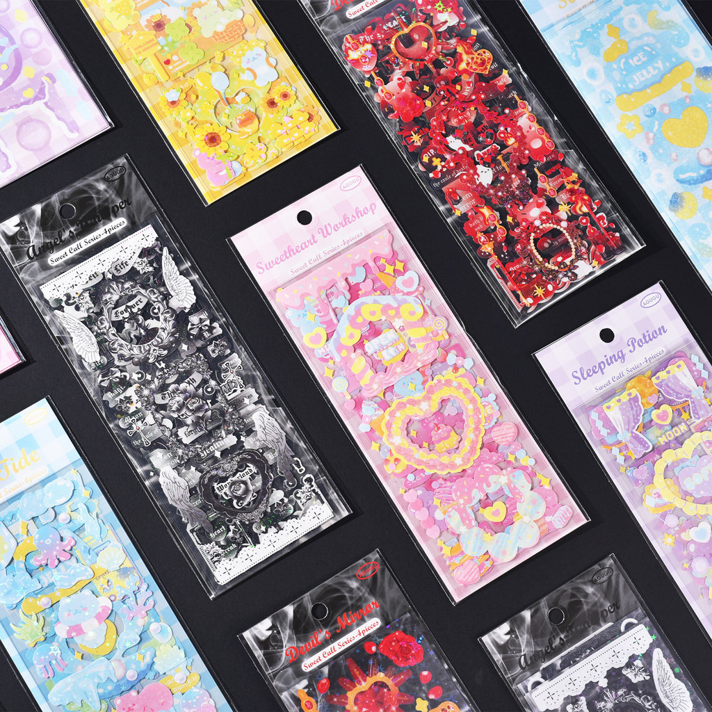 

4 Sheets Sweet Call Series Decorative PVC Laser Stickers Pack Cute Bear Scrapbooking Label Diary Cup Phone Junk Journal Planner