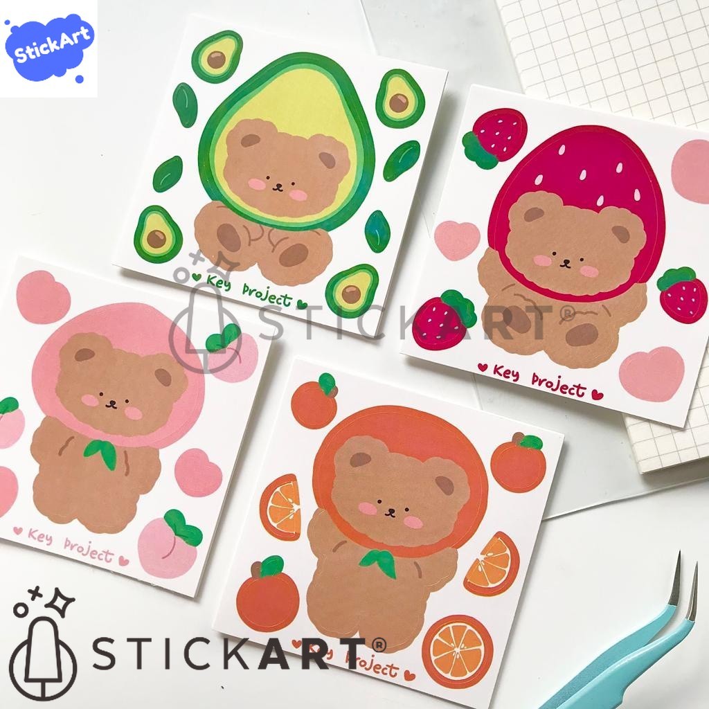 

[STICKART[ Fruity bear sticker sheet/ stiker dekorasi jurnal BAHAN DAN KWALITAS PREMIUM