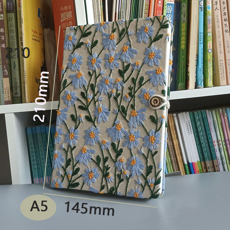 

A5 A6 Fabric Embroidery Notebook Cloth Notepad Blank Lined Book 100 Sheets/200 Pages with Bookmark and Botton