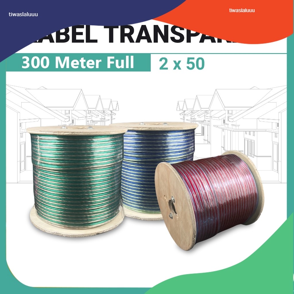 Kabel listrik transparan/kabel audio/super promo 2x30/2x50/2x80/2x120 300 Meter/kabel transparan/kab