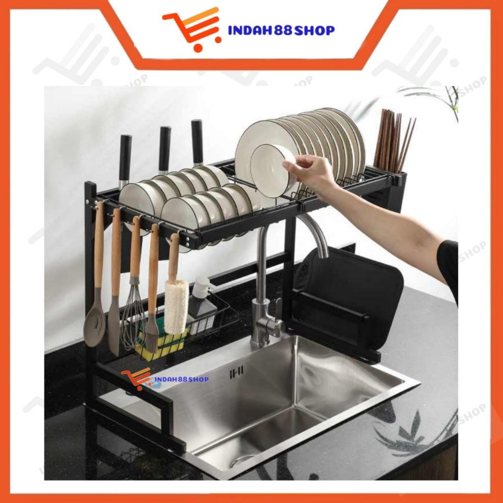 RAK PIRING ATAS WASTAFEL STAINLESS HITAM / RAK DAPUR CUCI PIRING