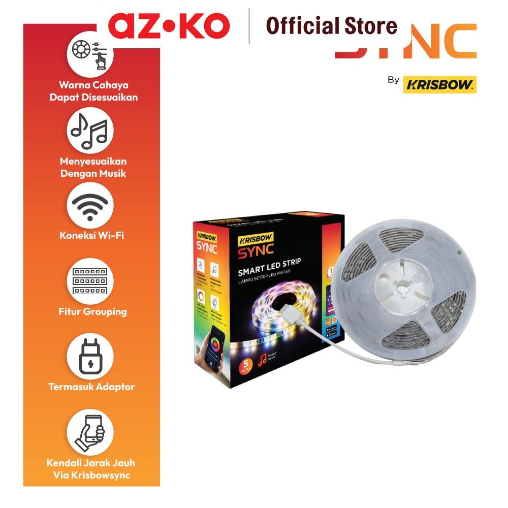 AZKO Krisbow Sync Smart Lampu Led Strip Wifi Rgb Warm White Pu Ip65 Plafon Hias Selang Neon Flex Lig
