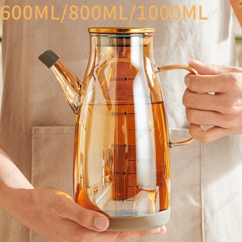 600 ml/800 ml/1000 ml Botol minyak kaca dengan filter kaca baja tahan karat tahan panas Tutup botol