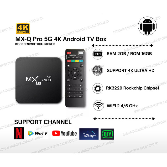 MX-Q Pro 5G 4K Android TV Box 2GB RAM / 16GB ROM