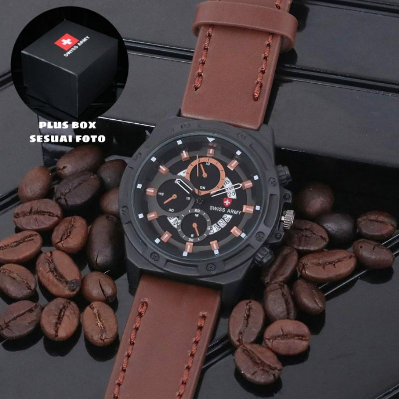 Grosir Jam Tangan Pria Sporty Murah Swiss AAA Chrono Variasi Tanggal On Tali Kulit Tebal Fashion Cow