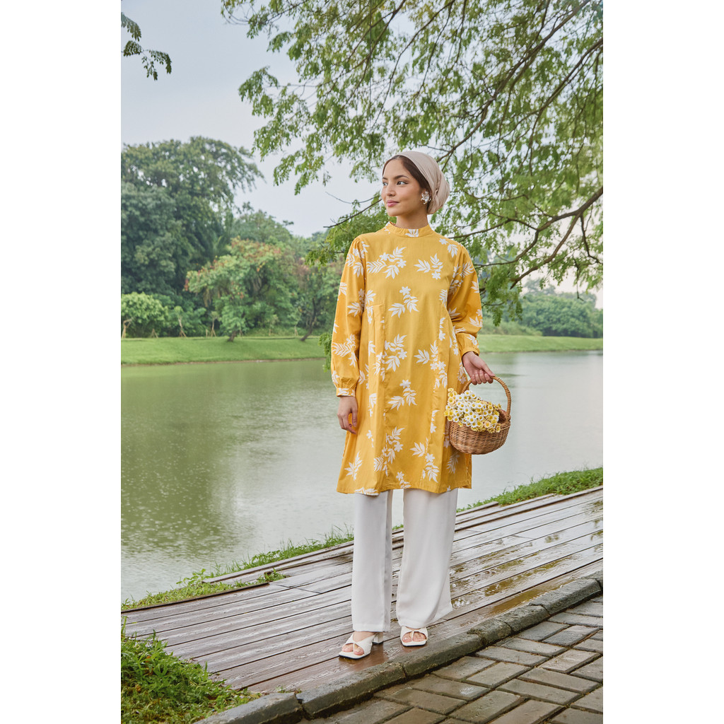 MFMW Mylla Tunik Kuning Motif Bunga