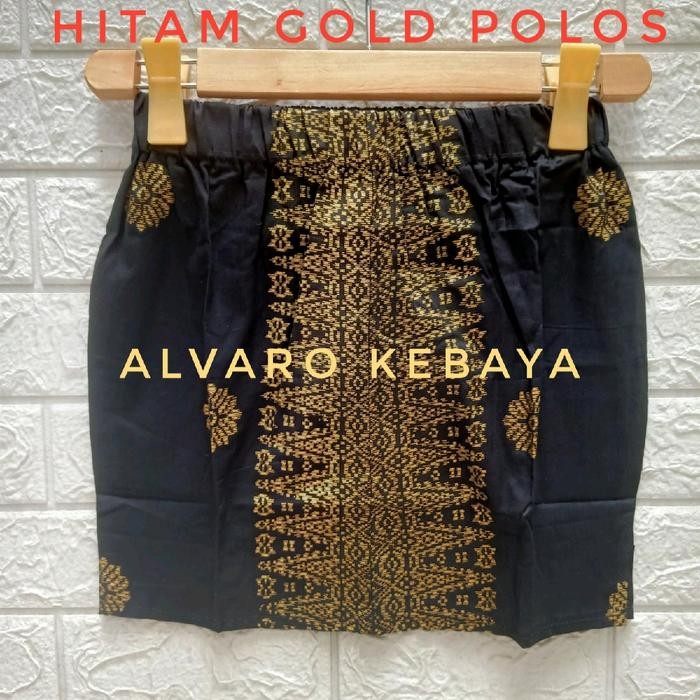 rok pendek bawahan kebaya motif batik pendek mini diatas lutut Katun Katun Wanita - hitam gold polos