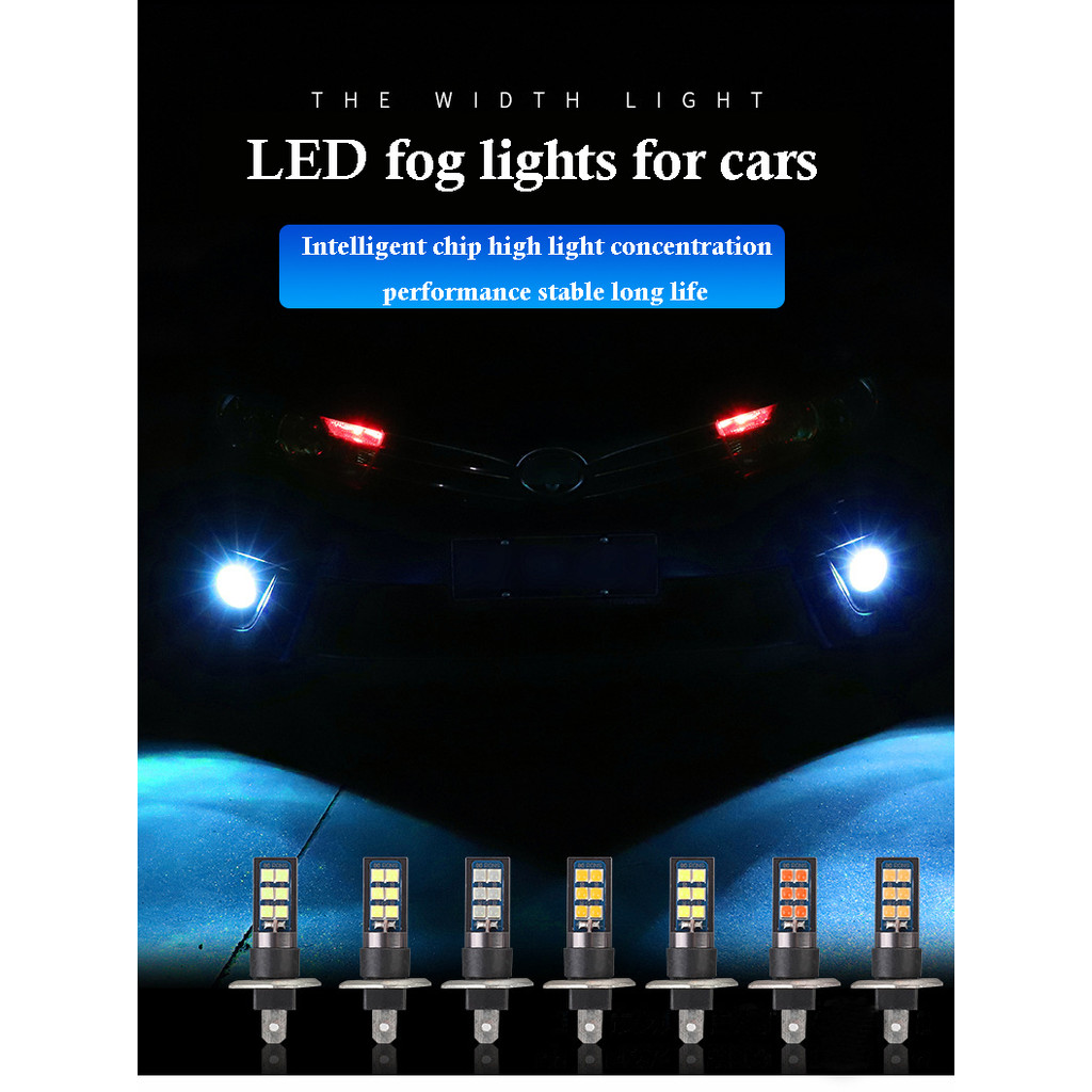 2x 7 Colors H1 H3 880 Canbus Super Bright LED Bulb Car Fog Light Headlight Bulbs 3030 12SMD 12V Runn
