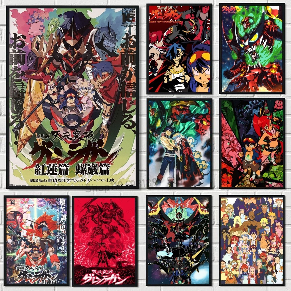 Tengen Toppa Gurren Lagann Poster Self-adhesive Art Waterproof Paper Sticker Coffee House Bar Room W