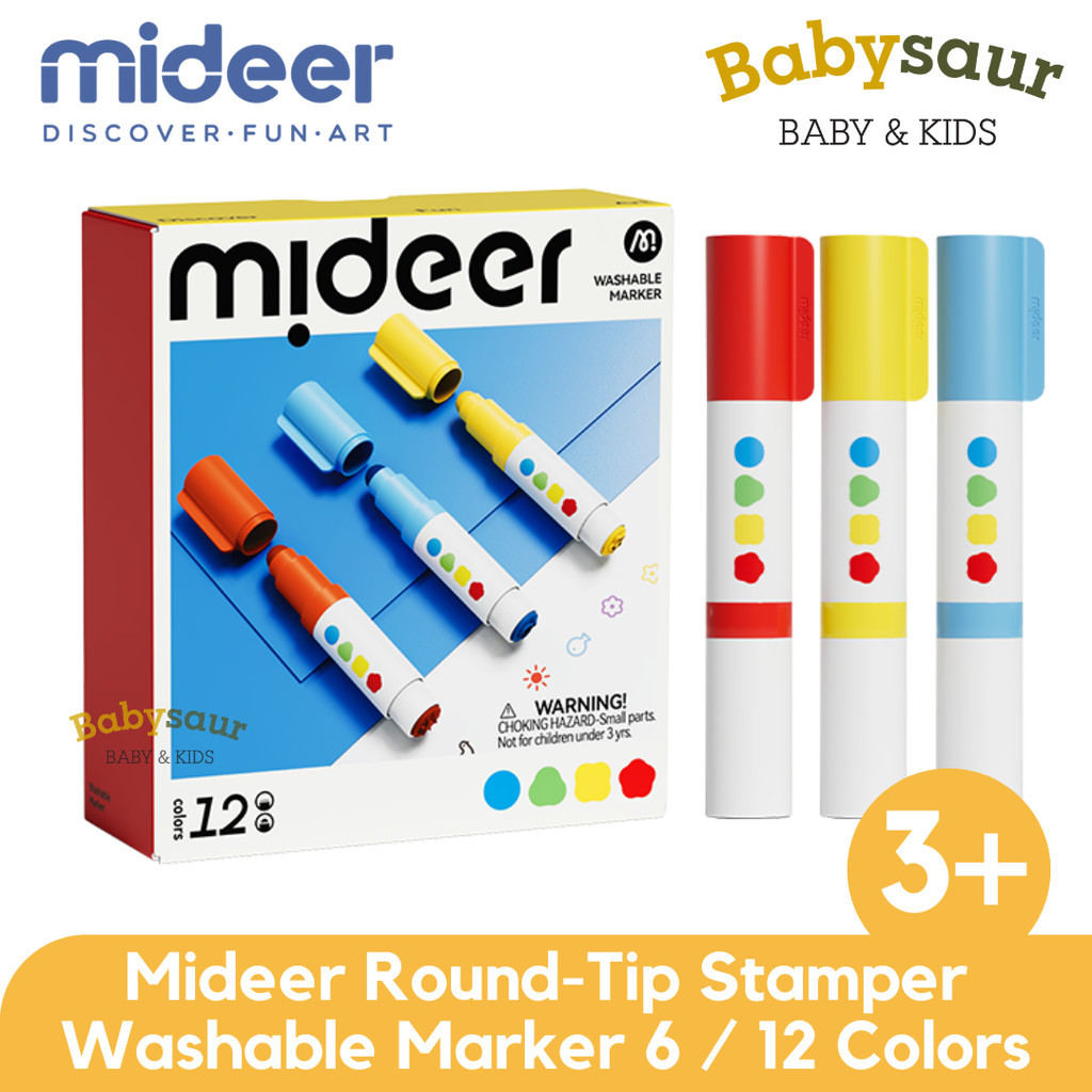 

Mideer Round-Tip Stamper Washable Markers 6 / 12 Colors Spidol Marker Stempel Mewarnai Anak Anak Bayi Balita Baby