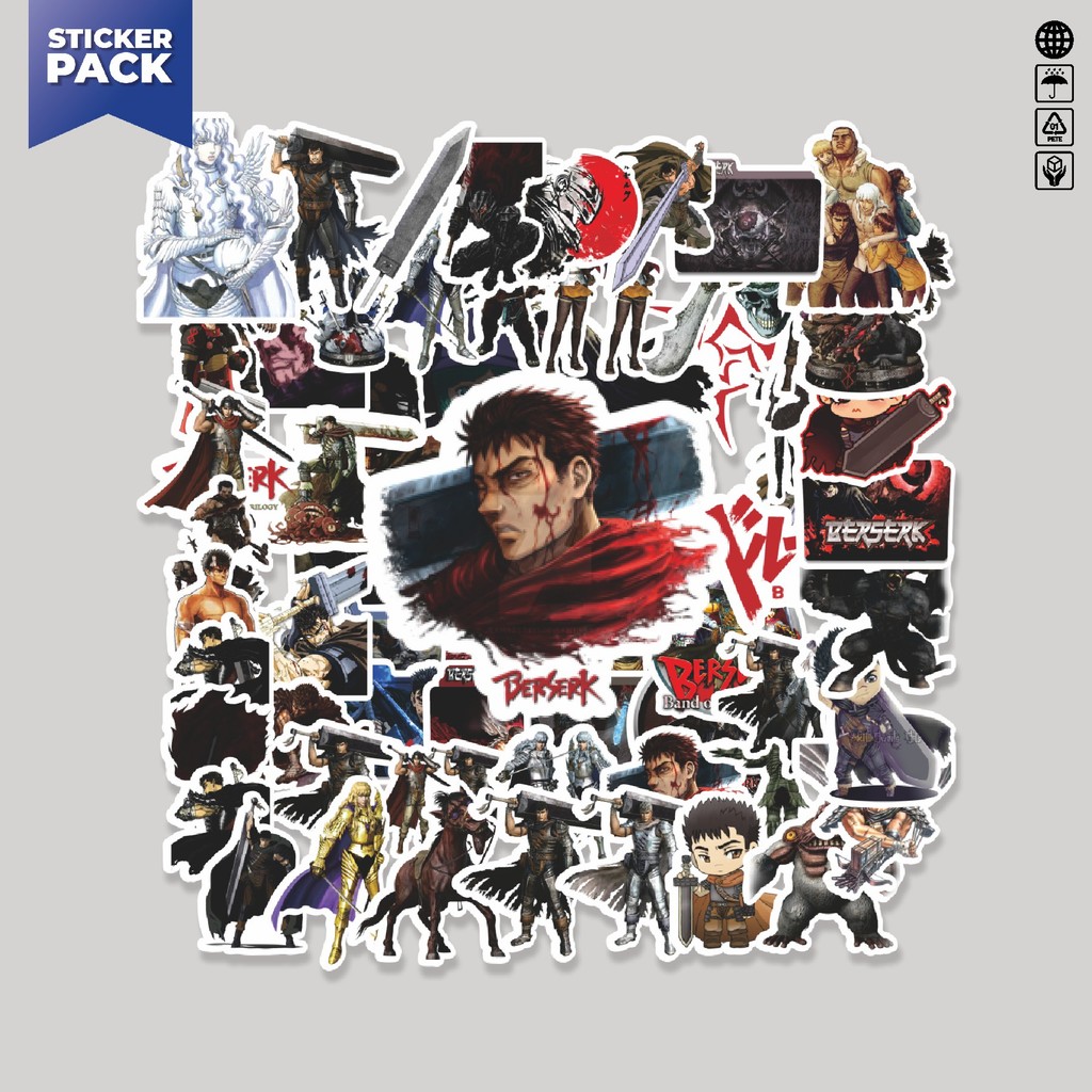 

[100PS]Stiker Pack Stiker Anime Berserk Dekorasi Lucu Kreatif untuk Notebook, Skateboard, HP