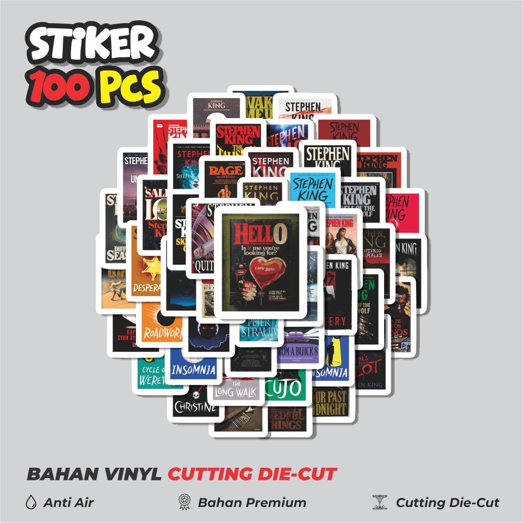 

Terbaru! 50 pcs Stiker Cover Novel Stephen Edwin King Dekorasi Lucu Kreatif untuk Notebook, Skateboard, HP