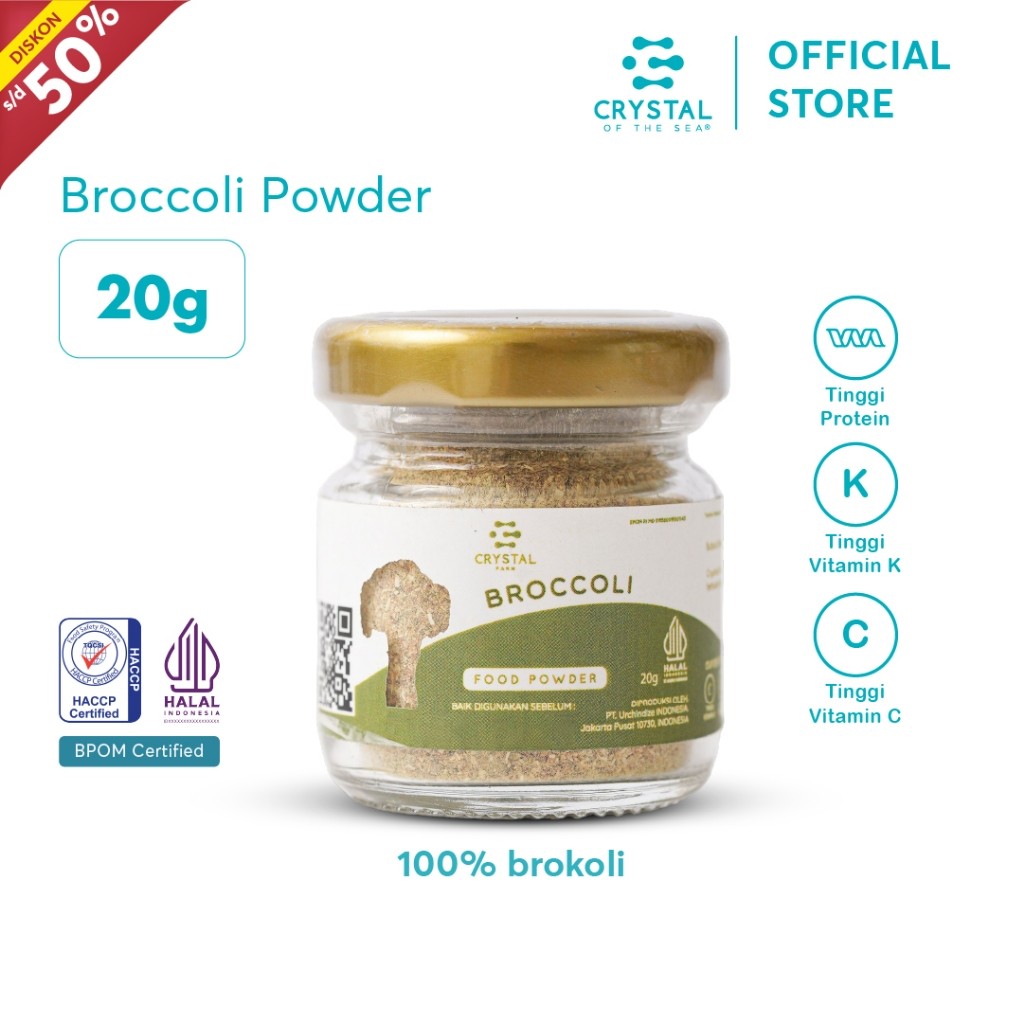

CRYSTAL FARM Bubuk Broccoli Halal BPOM 20gr Serbuk Tabur Food Powder Gizi MPASI Non MSG 111