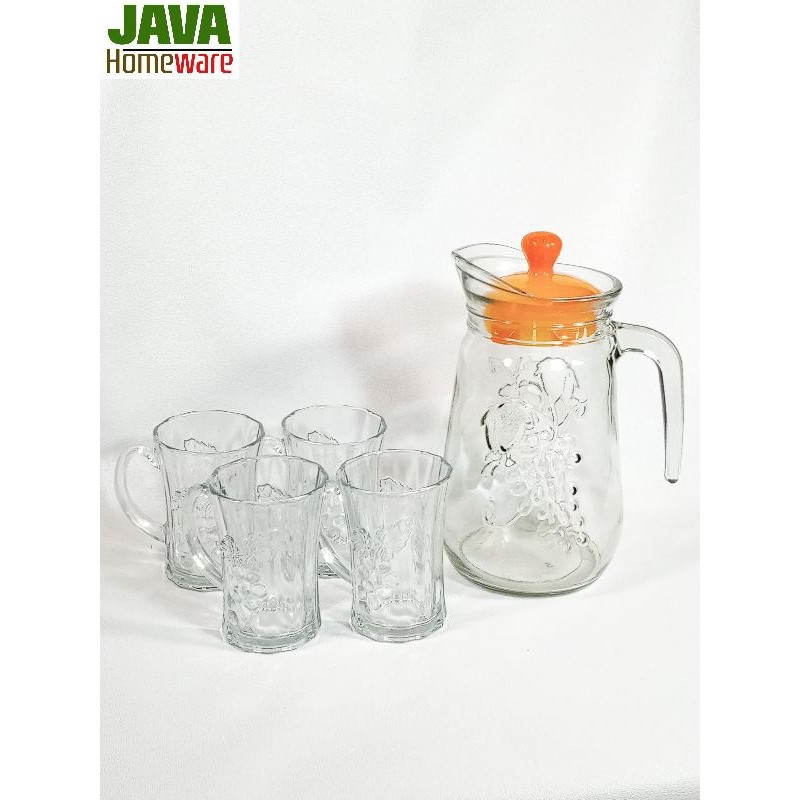 DRINK SET BLUSH CORAL | DRINK SET KACA | TEA SET | GELAS PITCHER KACA | GELAS TEKO KACA SET