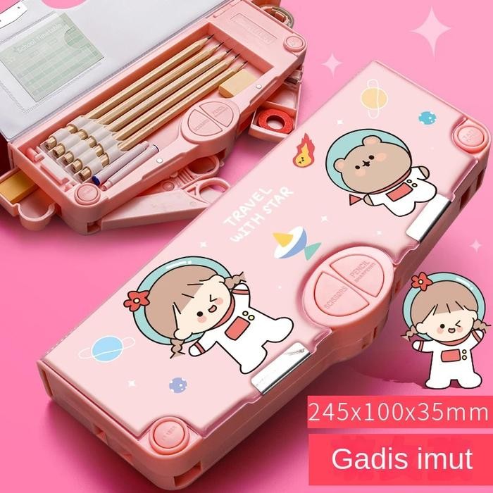 

TERLARIS~[ Mall 2547] kotak pensil multifungsi tempat pensil viral motif astronot dinosaurus - Girl